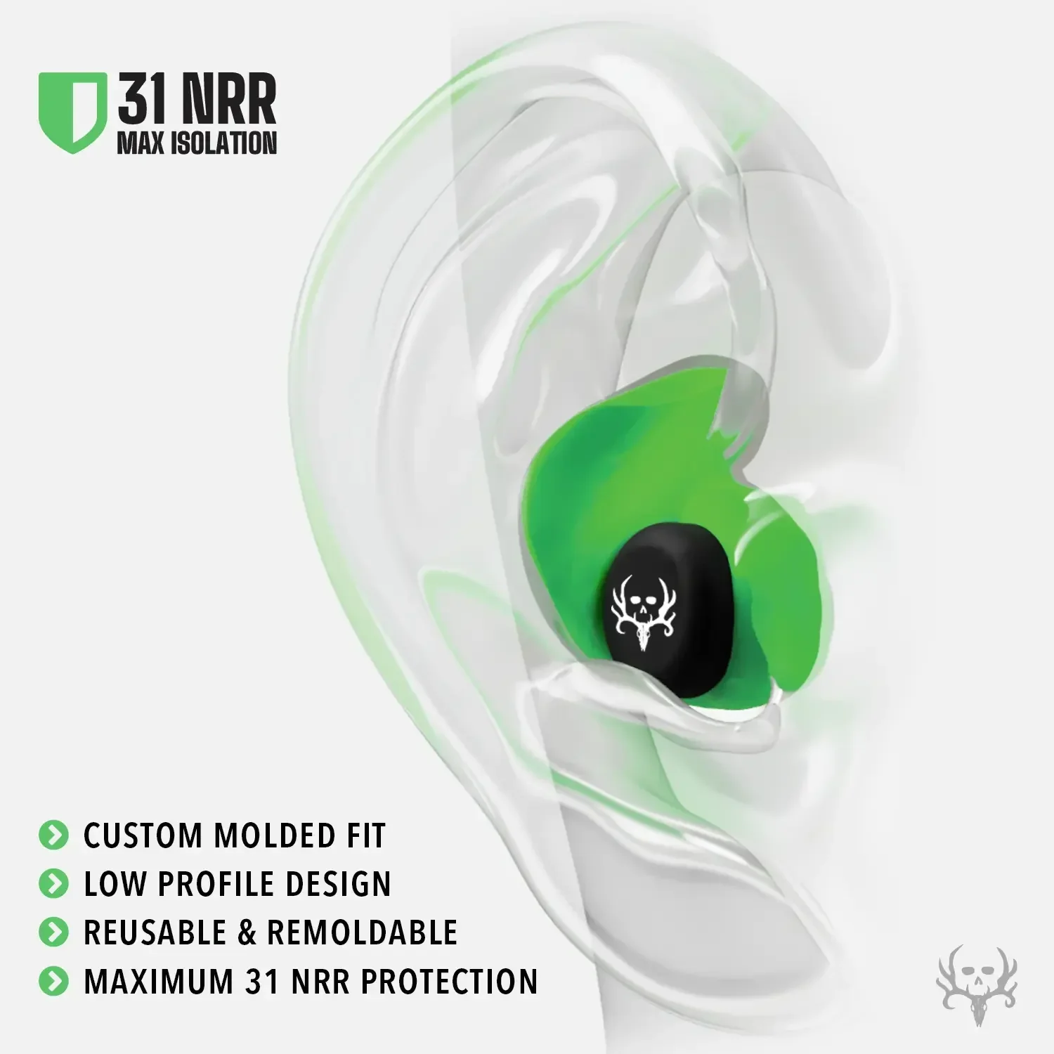 PRO Custom Molded Earplugs 31dB NRR Pro-Pack with Case and Lanyard Bone Collector Edition - Image 4
